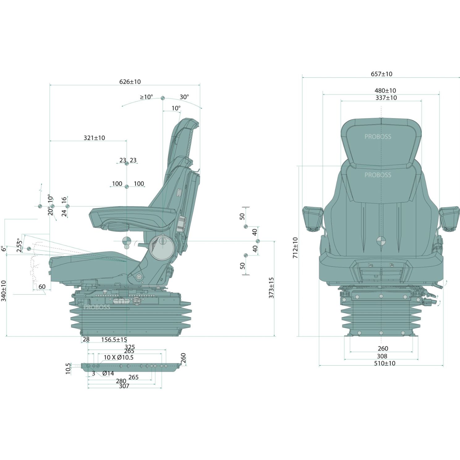 11097442 Black Proboss AS3510 12V Air Ride Cloth Seat