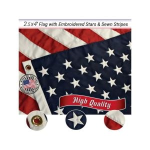 2.5x4 American Emroidered Durawavez Nylon Flag